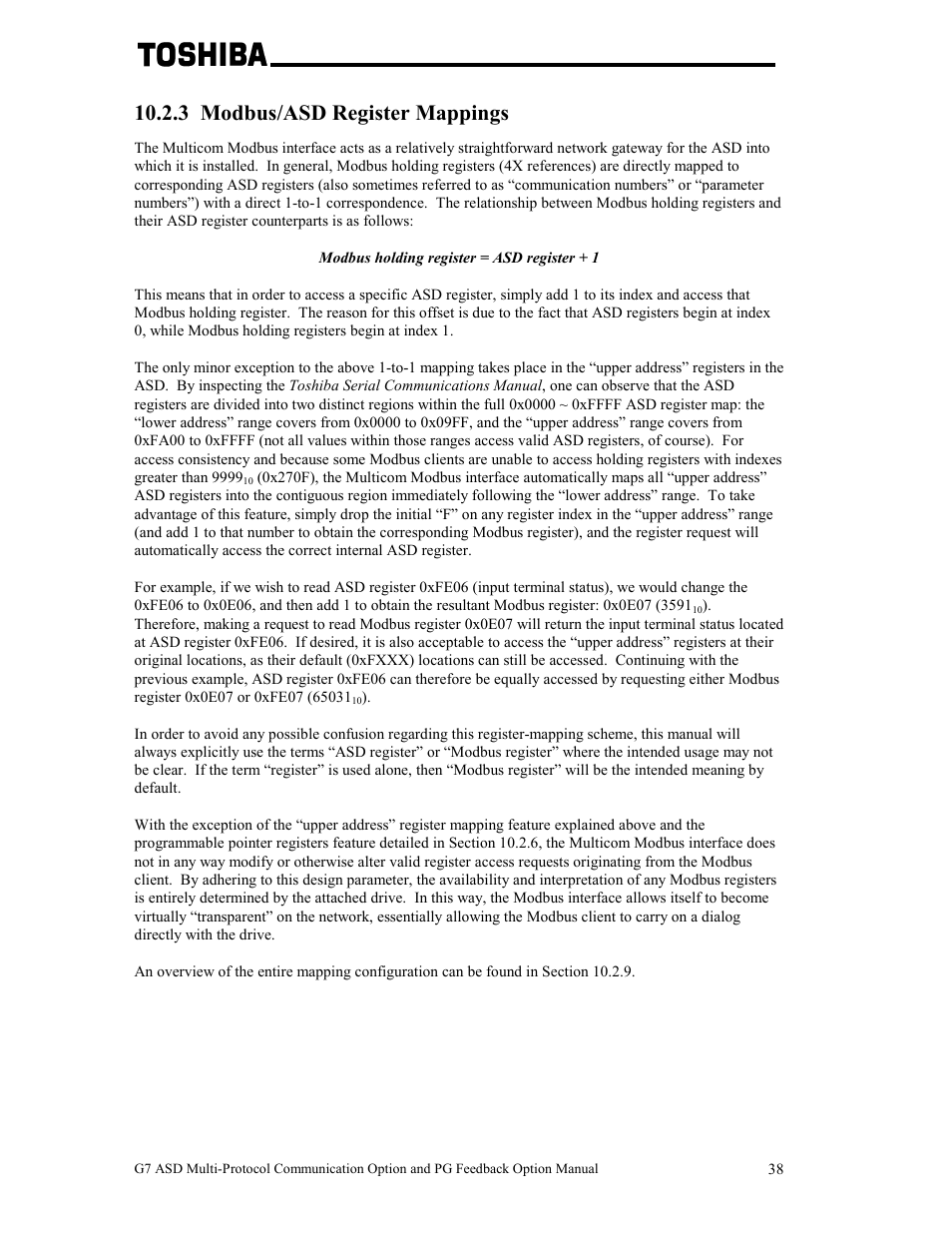 3 modbus/asd register mappings | Toshiba G7 User Manual | Page 45 / 84