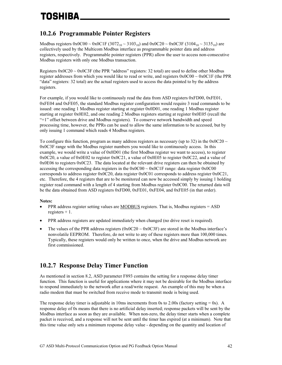 6 programmable pointer registers, 7 response delay timer function | Toshiba G7 User Manual | Page 49 / 84