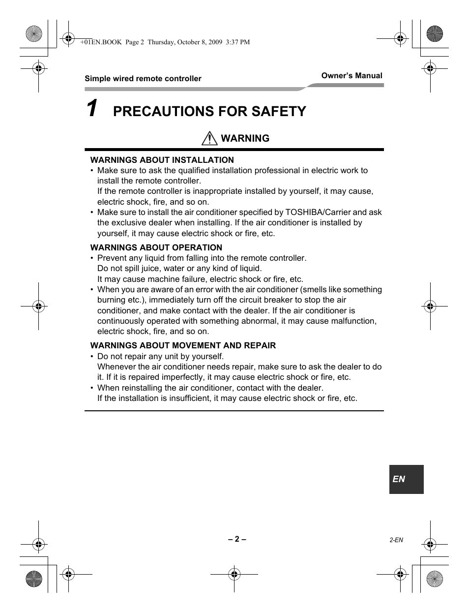 Precautions for safety | Toshiba RBC-AS21UL User Manual | Page 3 / 10