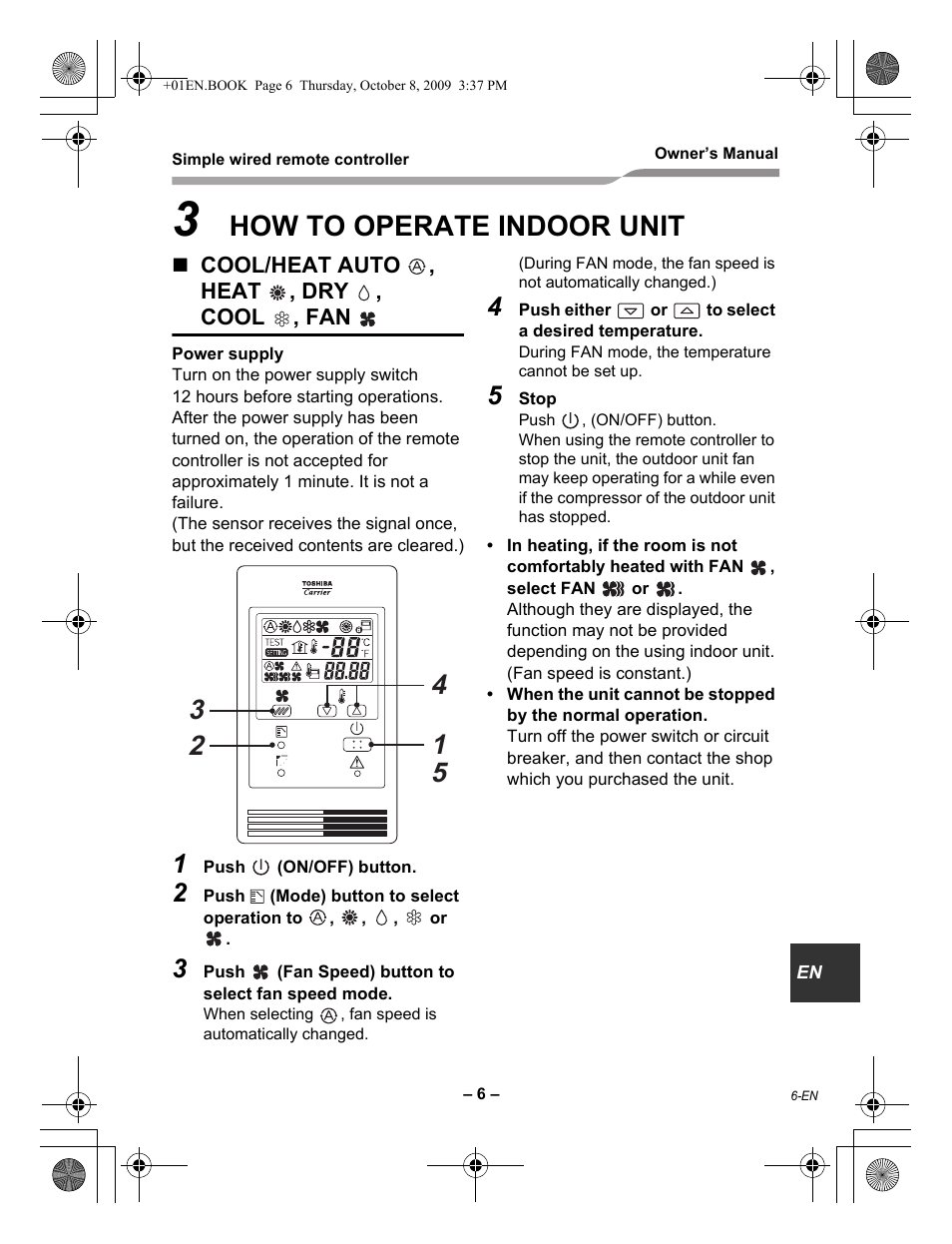 How to operate indoor unit | Toshiba RBC-AS21UL User Manual | Page 7 / 10