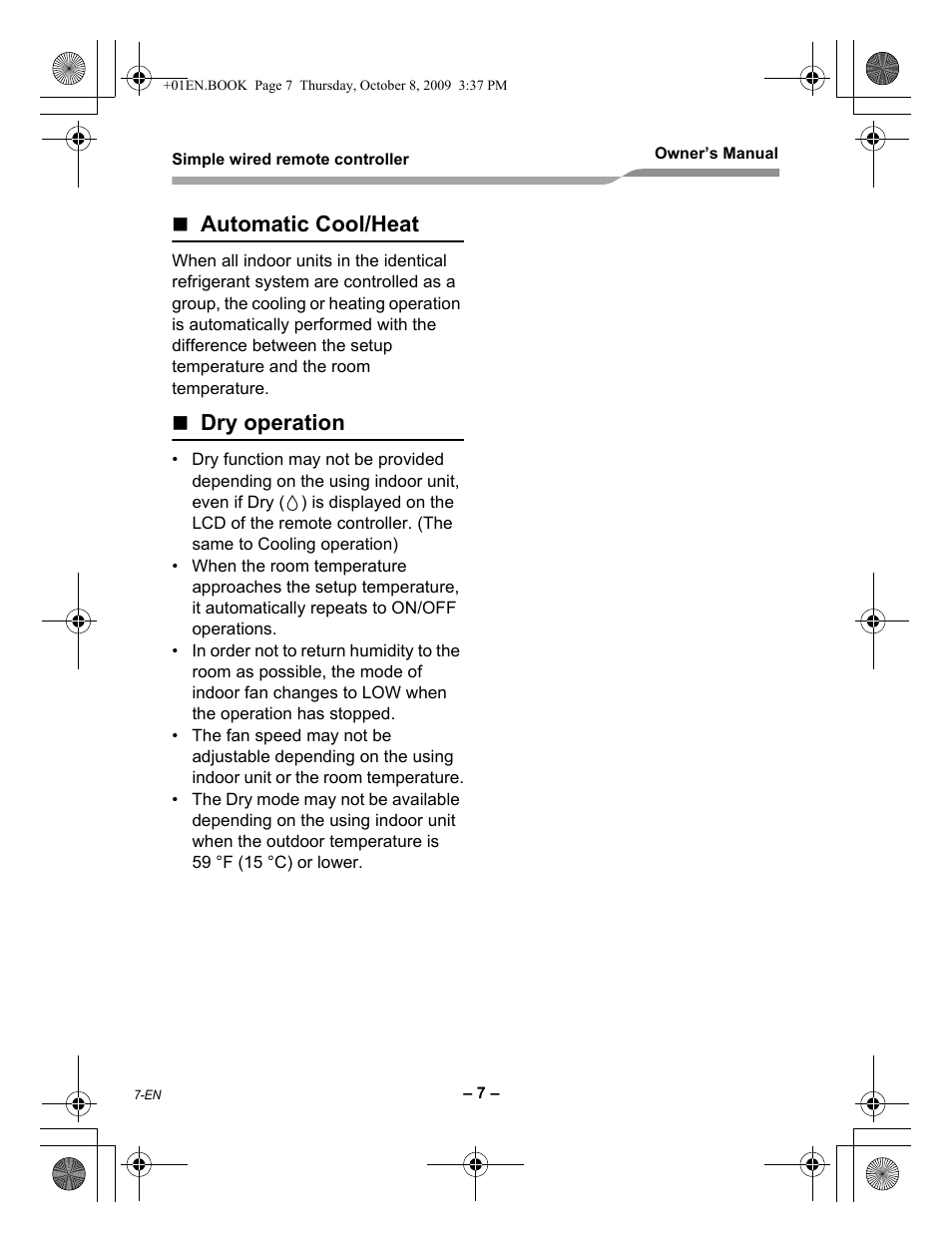 Automatic cool/heat, Dry operation | Toshiba RBC-AS21UL User Manual | Page 8 / 10