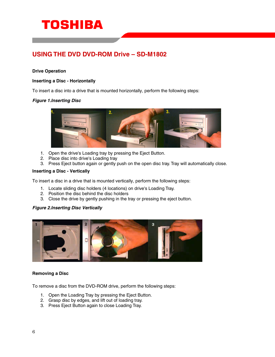 Using the dvd dvd-rom drive – sd-m1802 | Toshiba SD-M1802 User Manual | Page 8 / 16