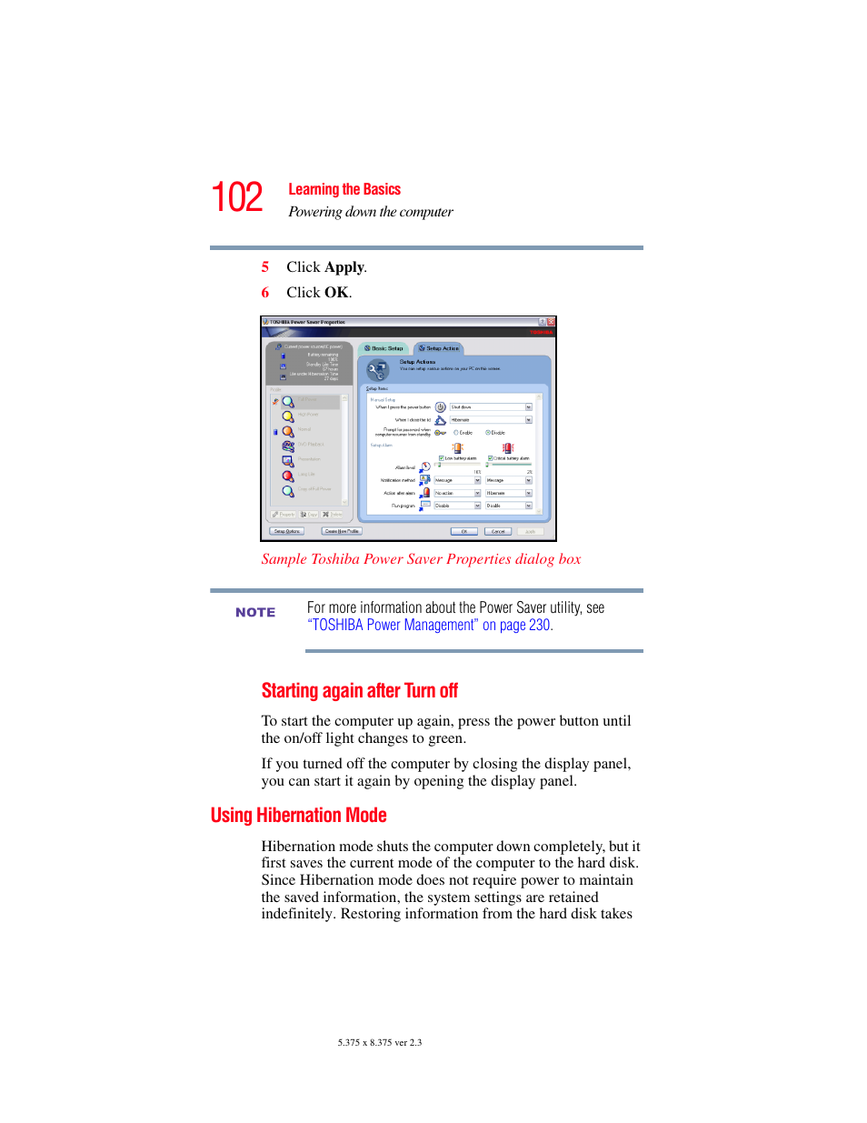 Using hibernation mode | Toshiba F25Series User Manual | Page 102 / 345