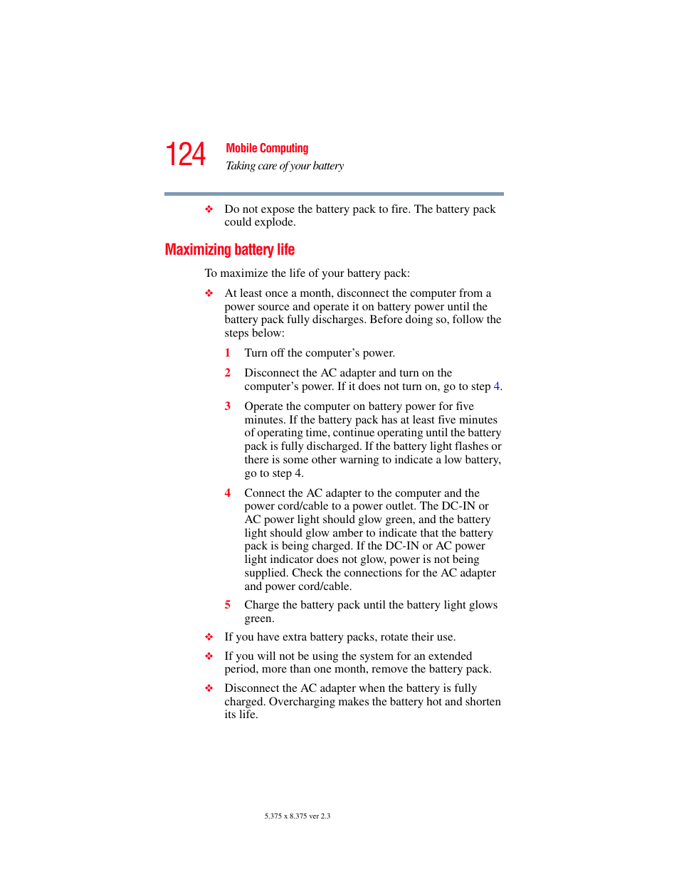 Maximizing battery life, Please see, Maximizing | Toshiba F25Series User Manual | Page 124 / 345