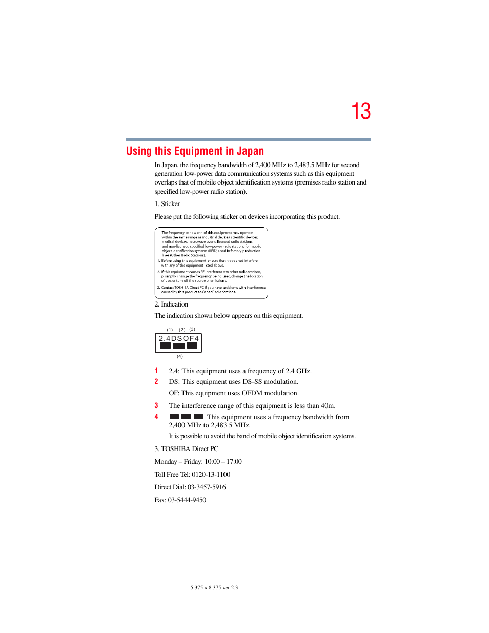 Using this equipment in japan | Toshiba F25Series User Manual | Page 13 / 345