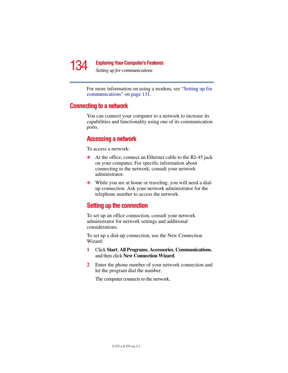 Connecting to a network | Toshiba F25Series User Manual | Page 134 / 345