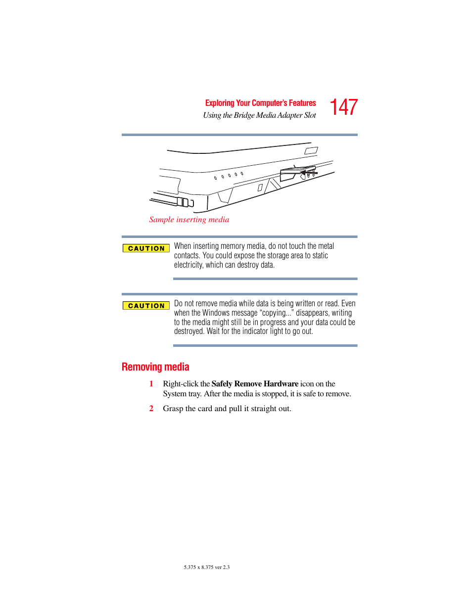 Removing media | Toshiba F25Series User Manual | Page 147 / 345