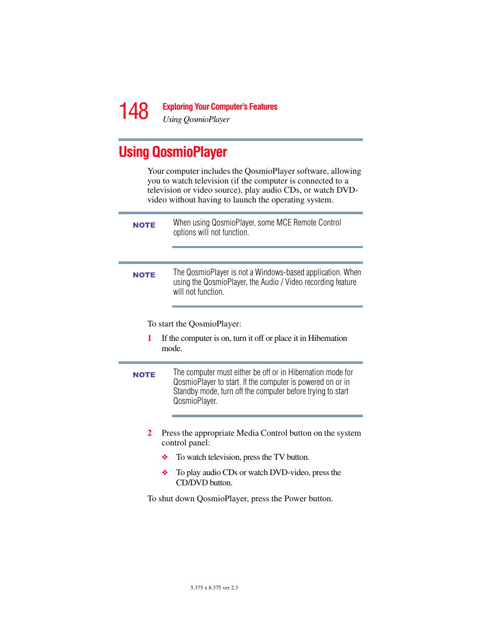 Using qosmioplayer, Cd using qosmioplayer (refer to, Using | Toshiba F25Series User Manual | Page 148 / 345