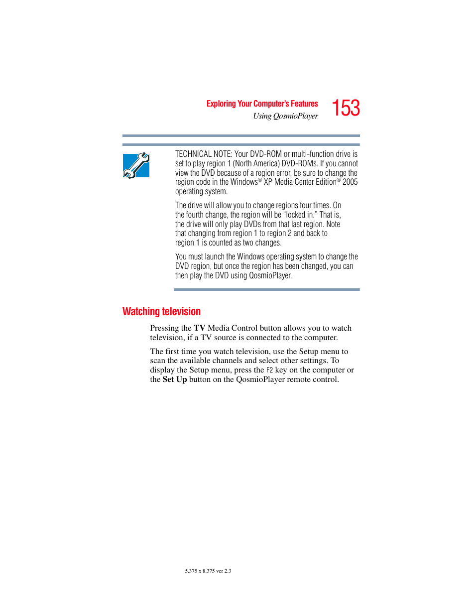 Watching television | Toshiba F25Series User Manual | Page 153 / 345