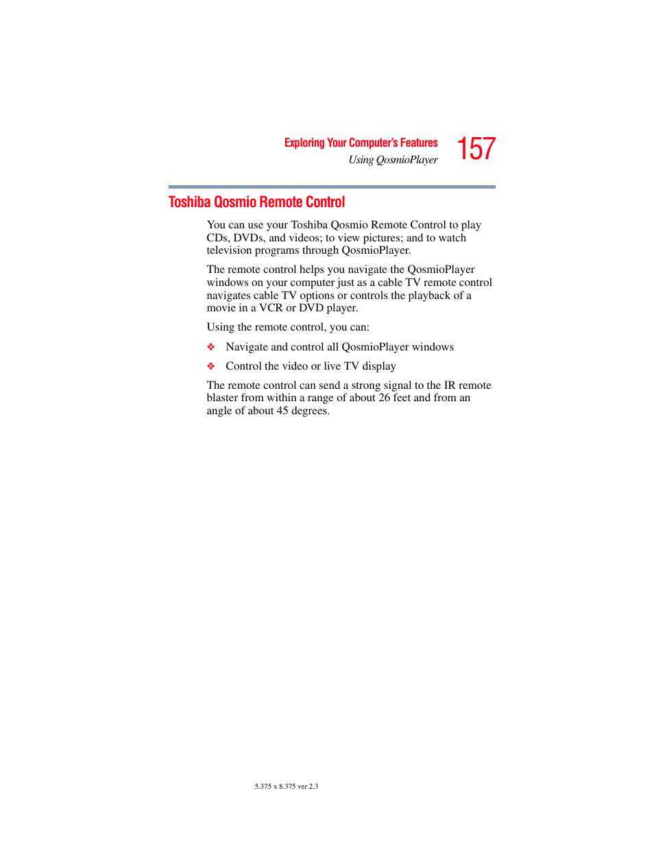 Toshiba qosmio remote control | Toshiba F25Series User Manual | Page 157 / 345