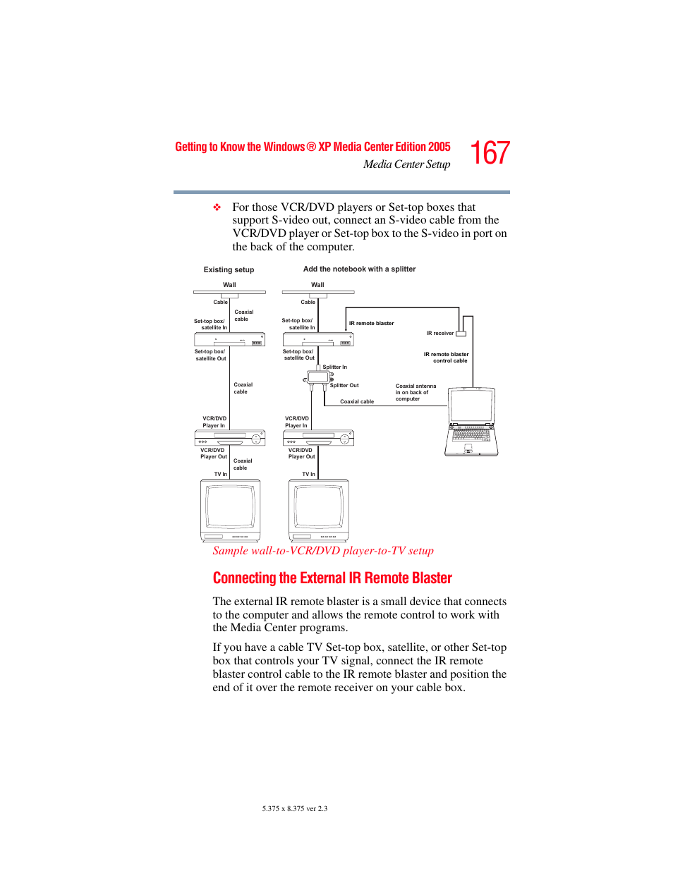 Connecting the external ir remote blaster | Toshiba F25Series User Manual | Page 167 / 345