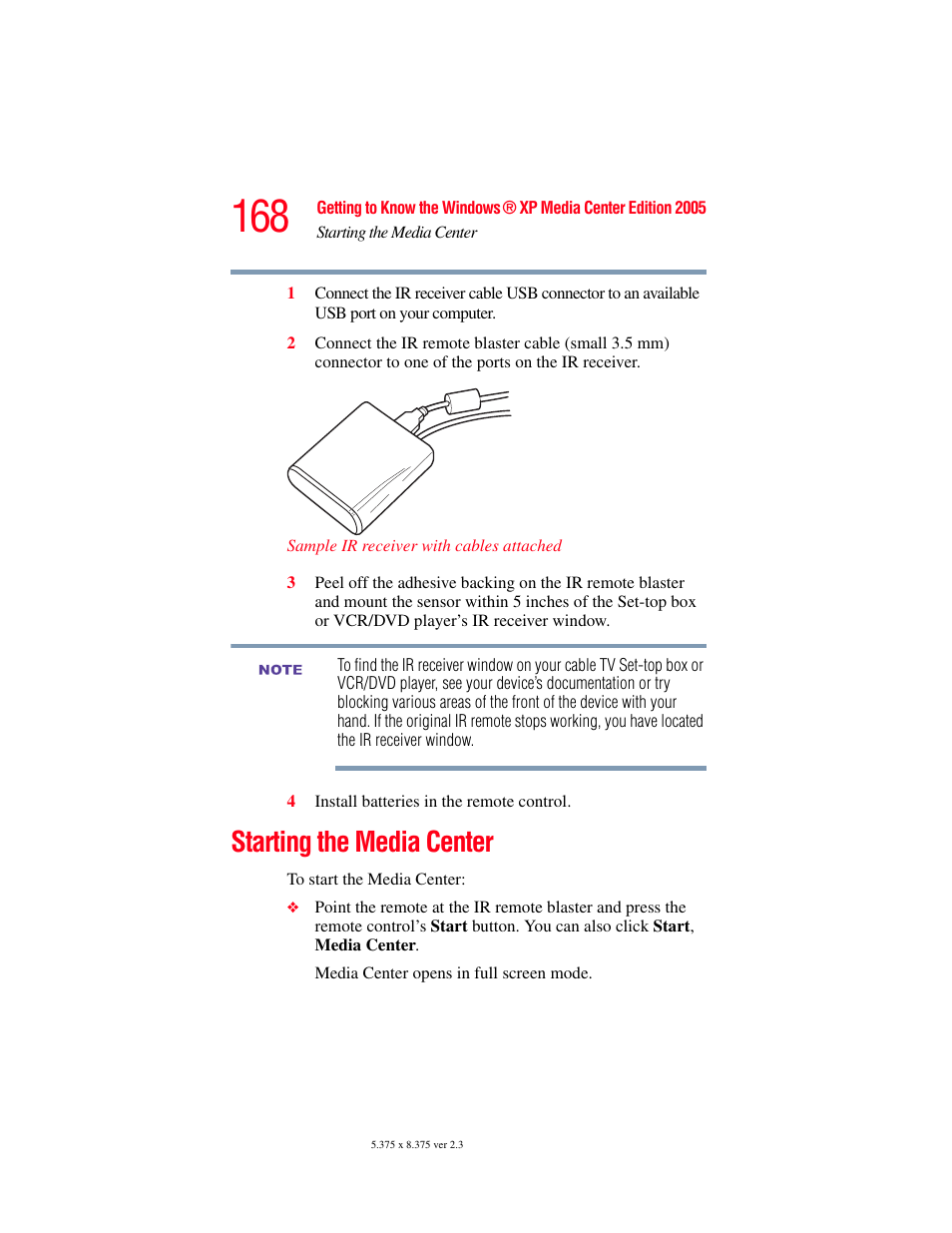 Starting the media center | Toshiba F25Series User Manual | Page 168 / 345
