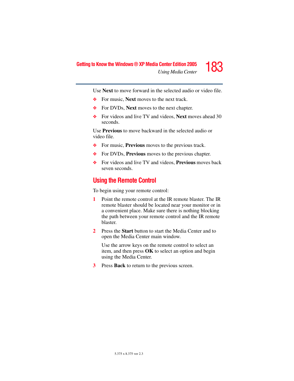 Using the remote control | Toshiba F25Series User Manual | Page 183 / 345