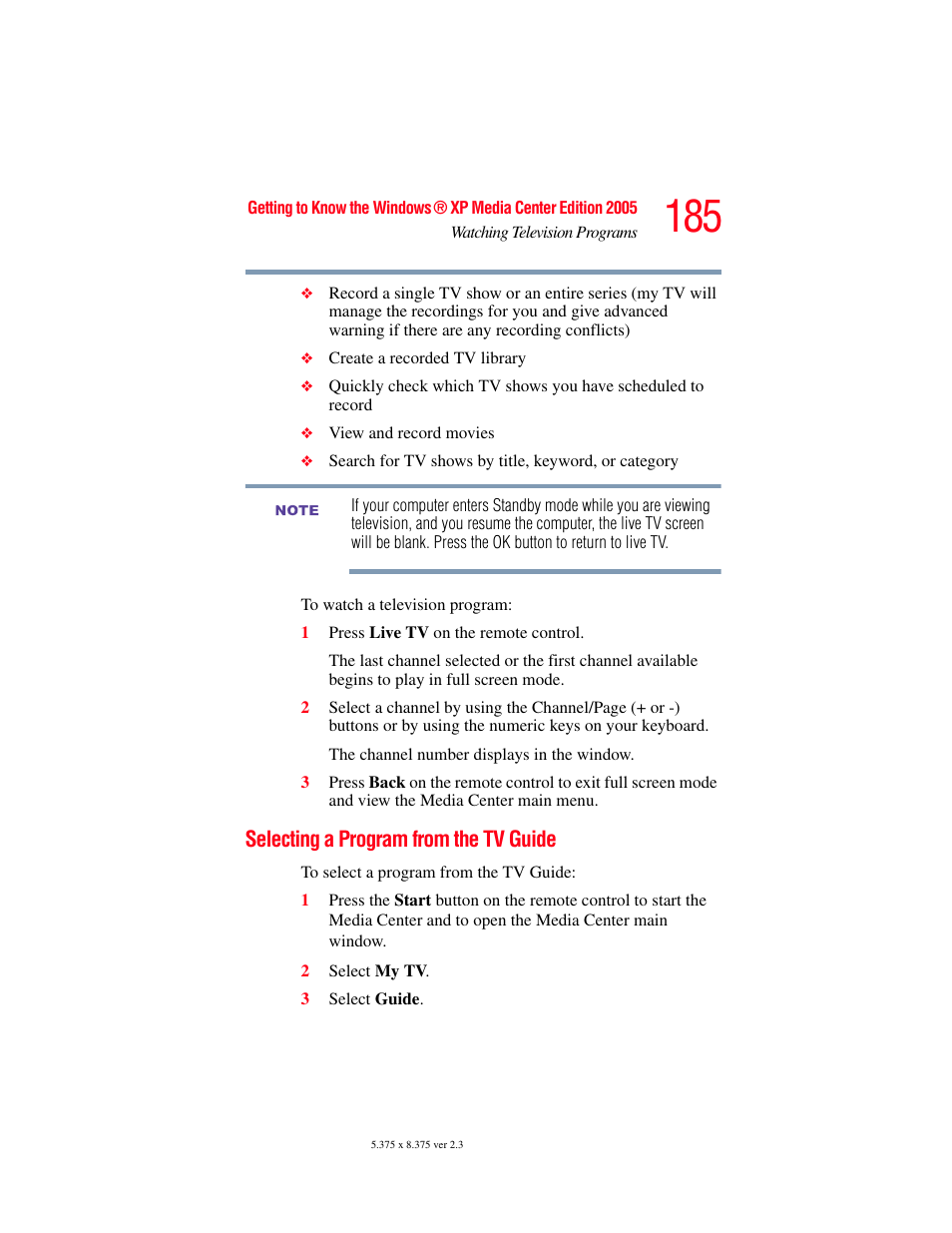 Selecting a program from the tv guide | Toshiba F25Series User Manual | Page 185 / 345