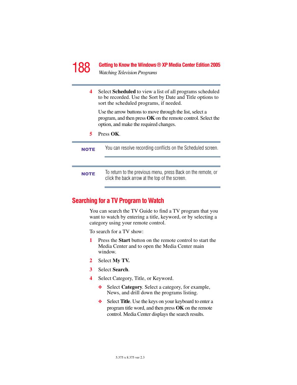 Searching for a tv program to watch | Toshiba F25Series User Manual | Page 188 / 345
