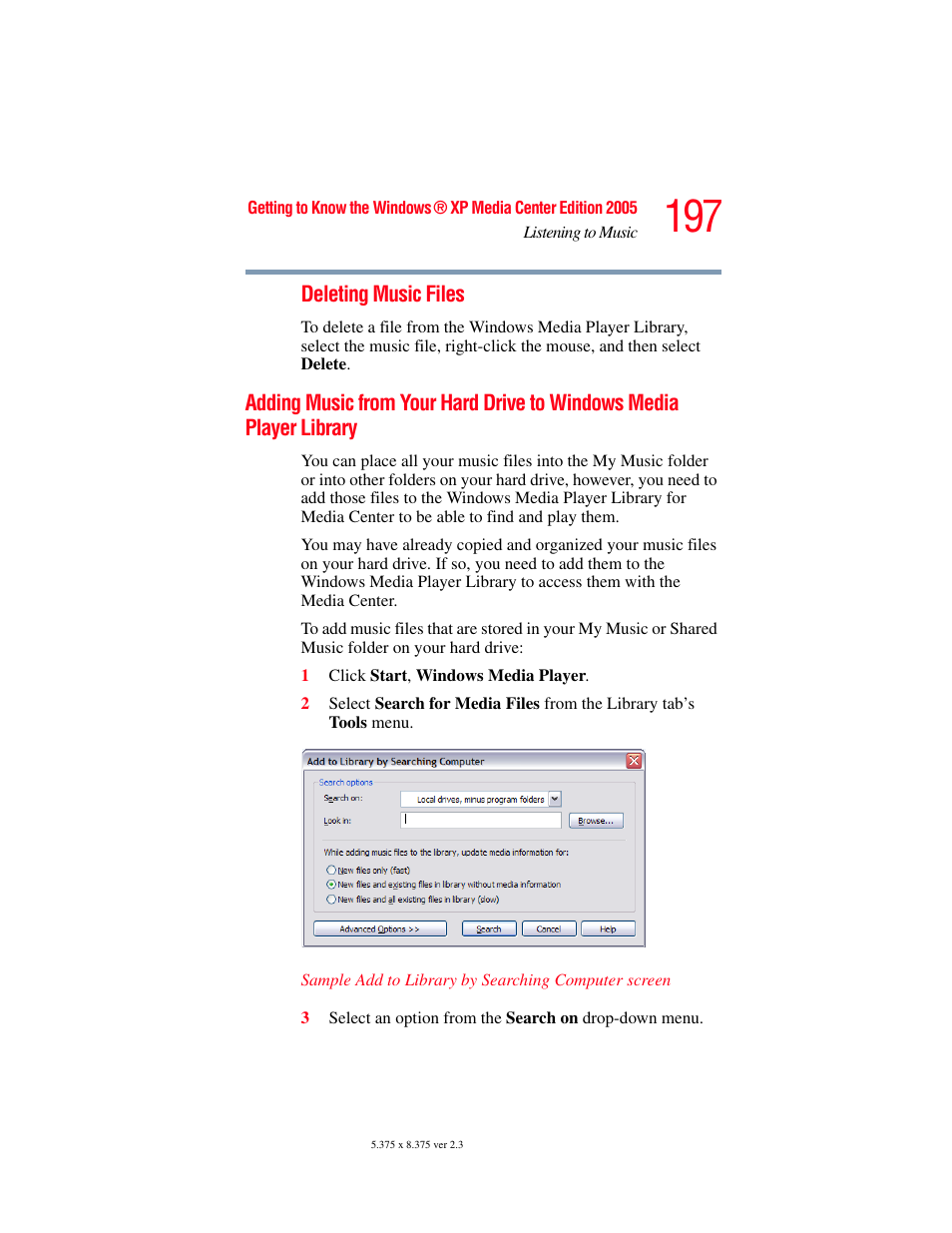 Adding music from your hard drive to, Windows media player library | Toshiba F25Series User Manual | Page 197 / 345