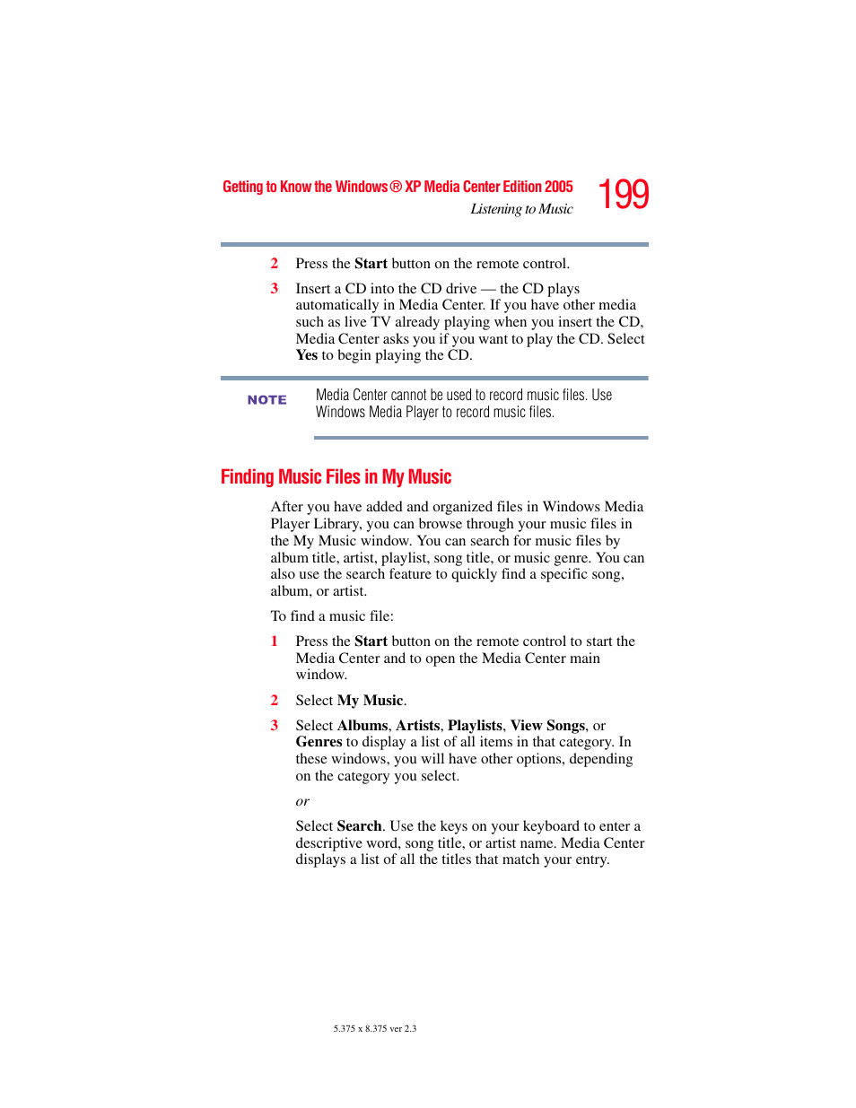 Finding music files in my music | Toshiba F25Series User Manual | Page 199 / 345