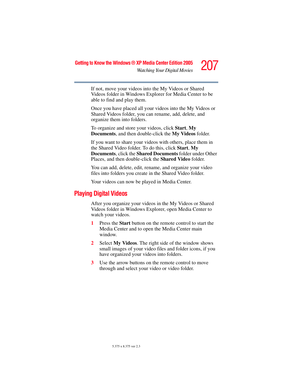 Playing digital videos | Toshiba F25Series User Manual | Page 207 / 345