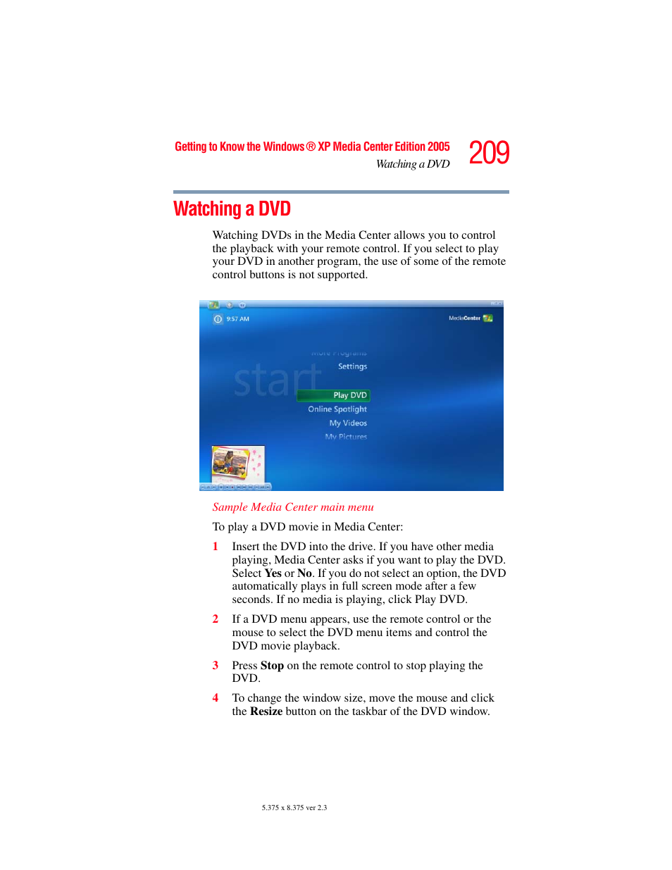 Watching a dvd | Toshiba F25Series User Manual | Page 209 / 345