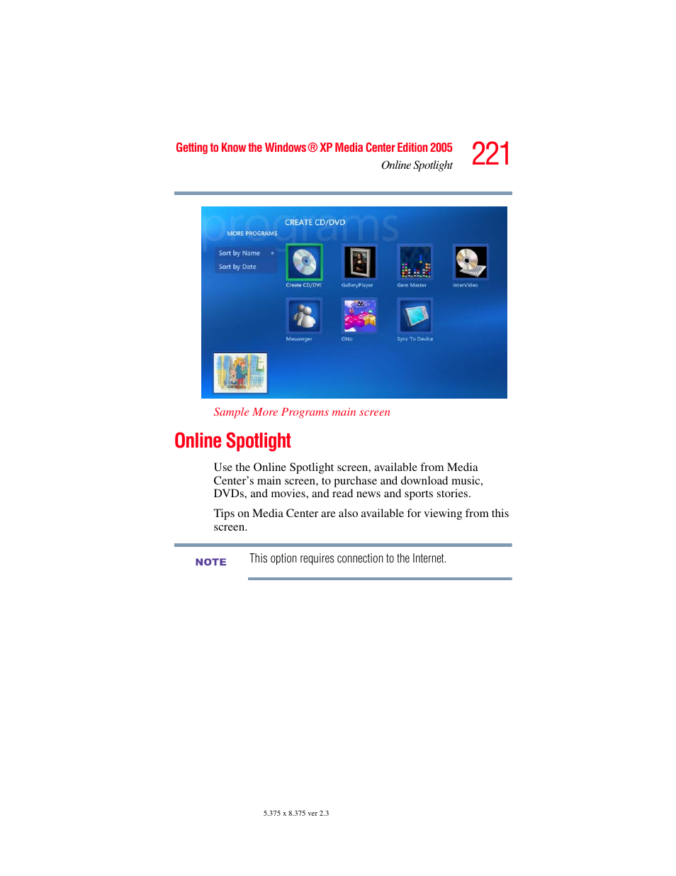 Online spotlight | Toshiba F25Series User Manual | Page 221 / 345