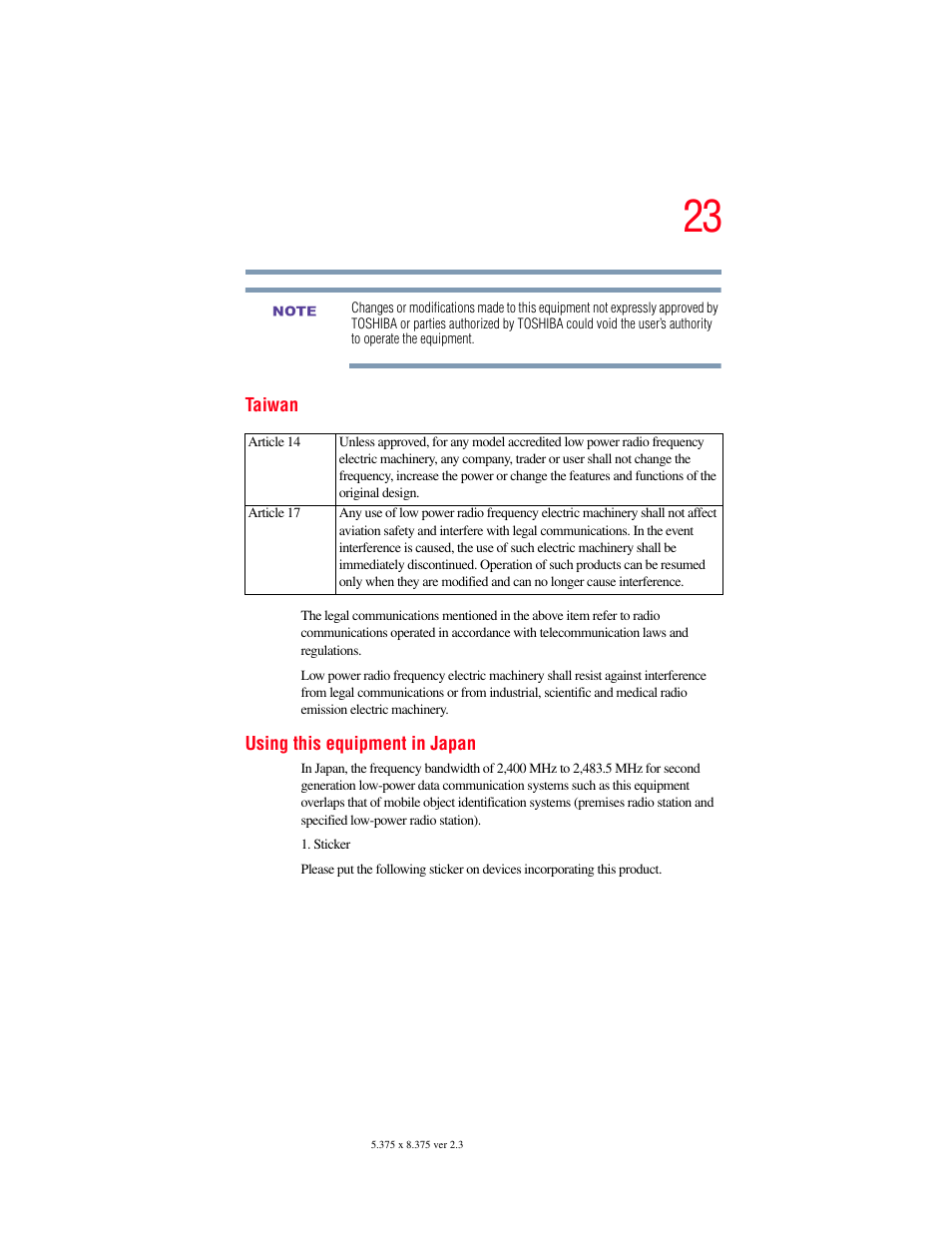 Toshiba F25Series User Manual | Page 23 / 345