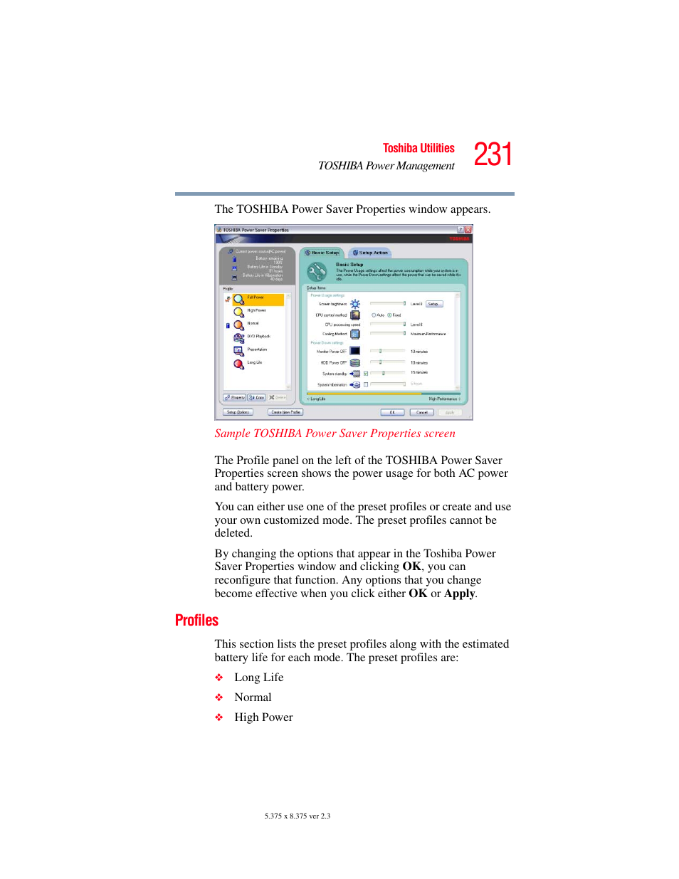 Profiles | Toshiba F25Series User Manual | Page 231 / 345