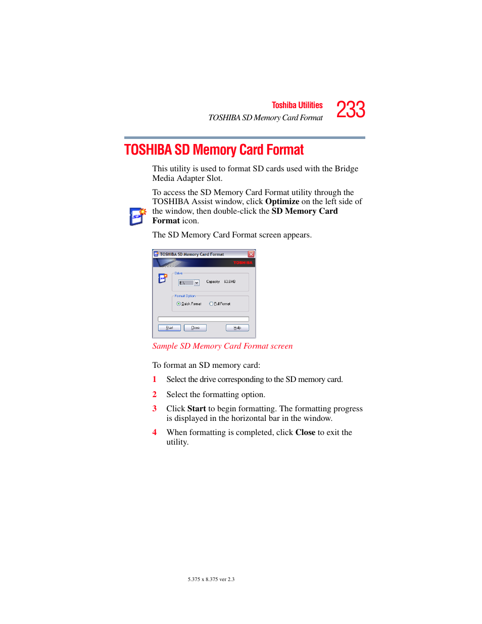 Toshiba sd memory card format | Toshiba F25Series User Manual | Page 233 / 345