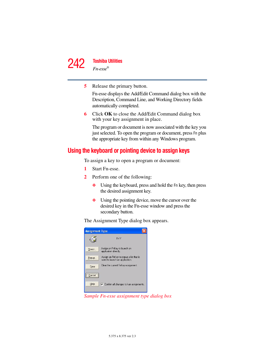 Using the keyboard or pointing device to, Assign keys | Toshiba F25Series User Manual | Page 242 / 345