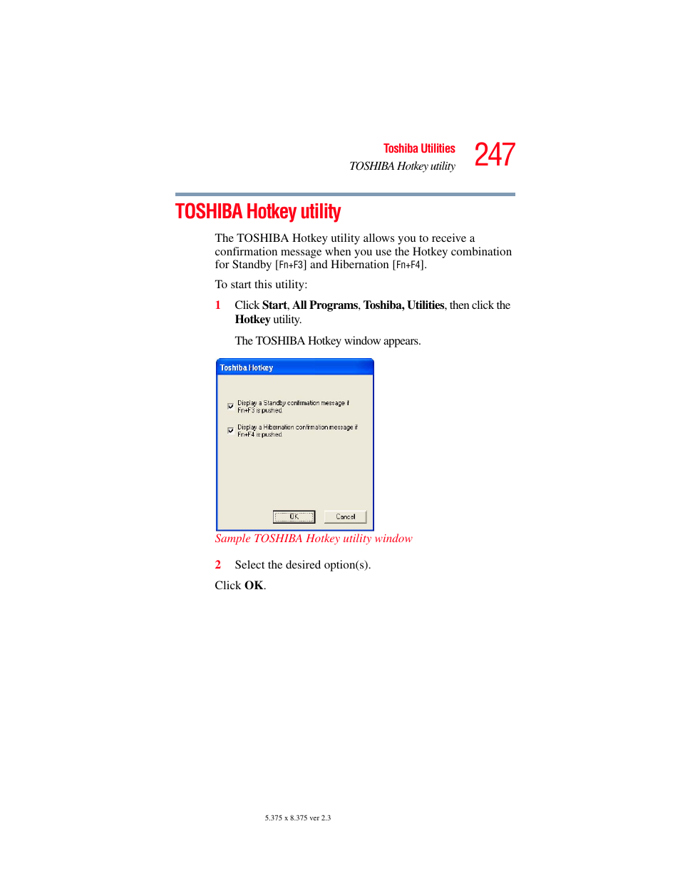Toshiba hotkey utility | Toshiba F25Series User Manual | Page 247 / 345