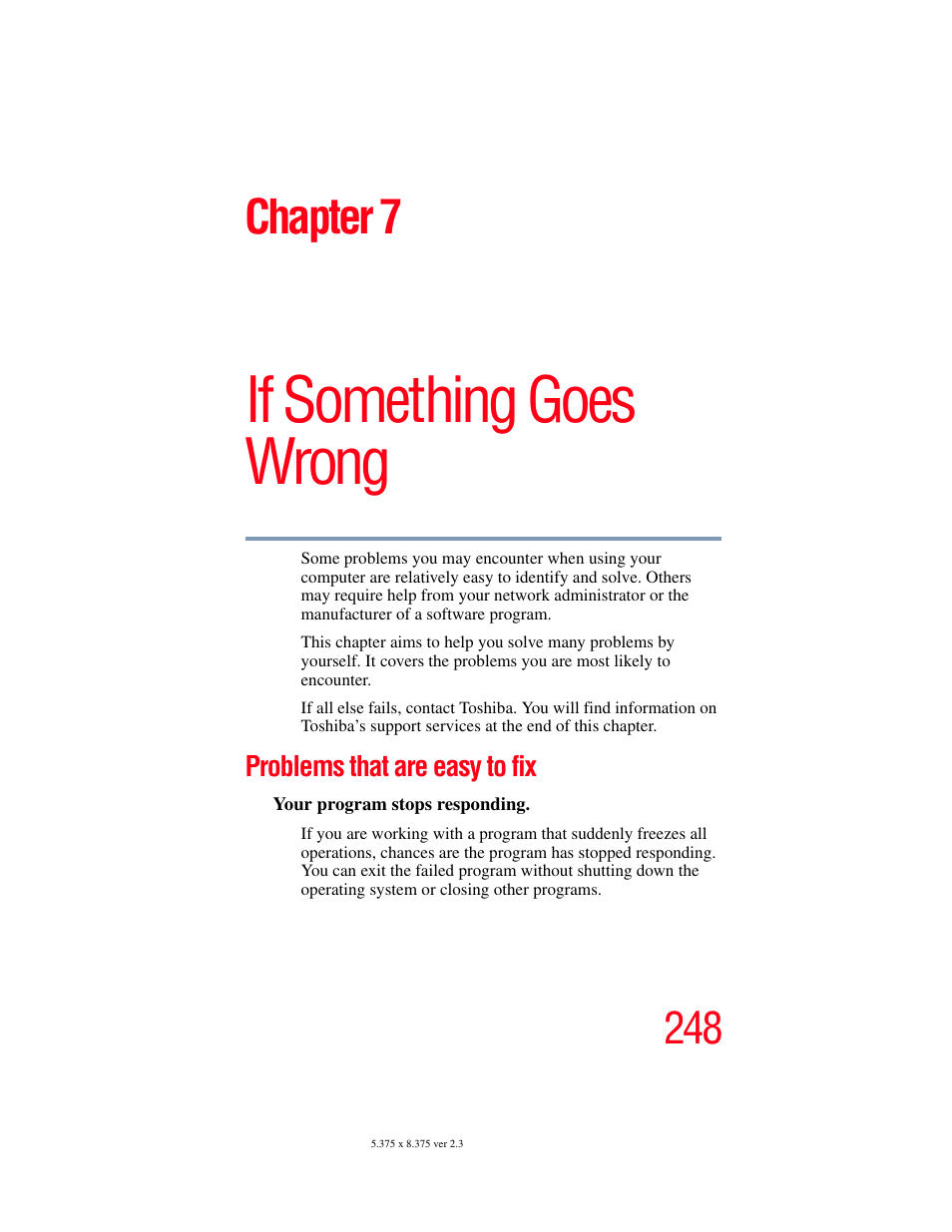 Chapter 7: if something goes wrong, Problems that are easy to fix, If something goes wrong | Chapter 7 | Toshiba F25Series User Manual | Page 248 / 345