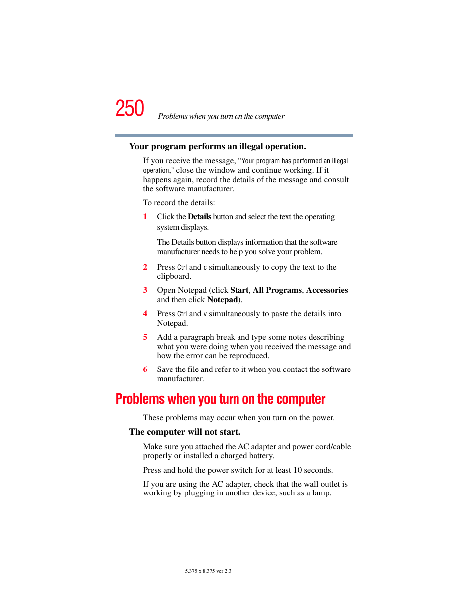 Problems when you turn on the computer | Toshiba F25Series User Manual | Page 250 / 345