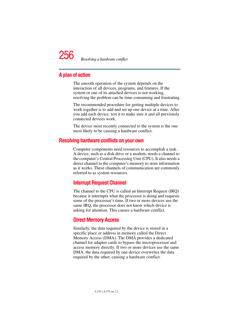 A plan of action, Resolving hardware conflicts on your own | Toshiba F25Series User Manual | Page 256 / 345