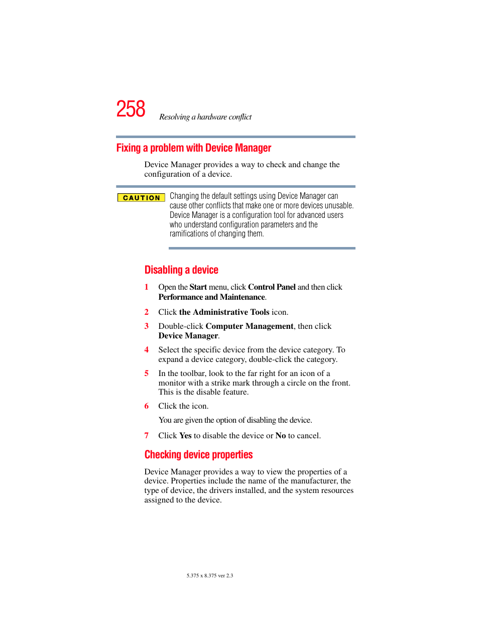 Fixing a problem with device manager | Toshiba F25Series User Manual | Page 258 / 345