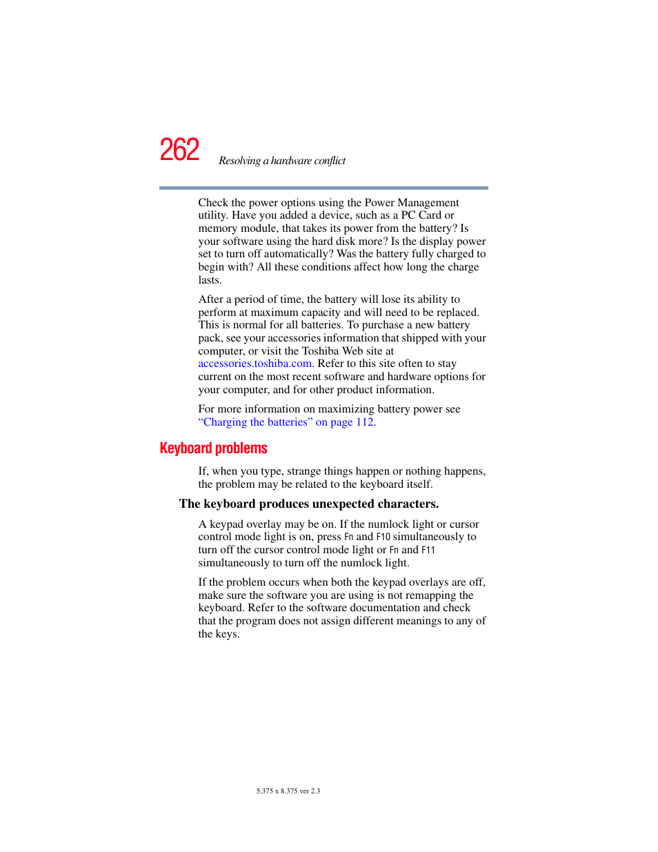 Keyboard problems | Toshiba F25Series User Manual | Page 262 / 345