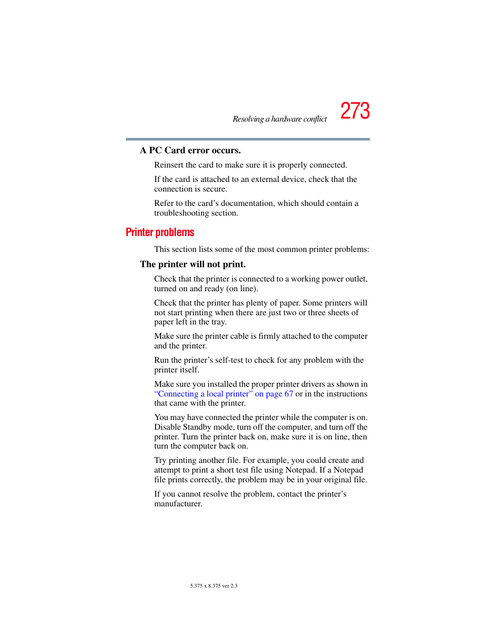 Printer problems | Toshiba F25Series User Manual | Page 273 / 345