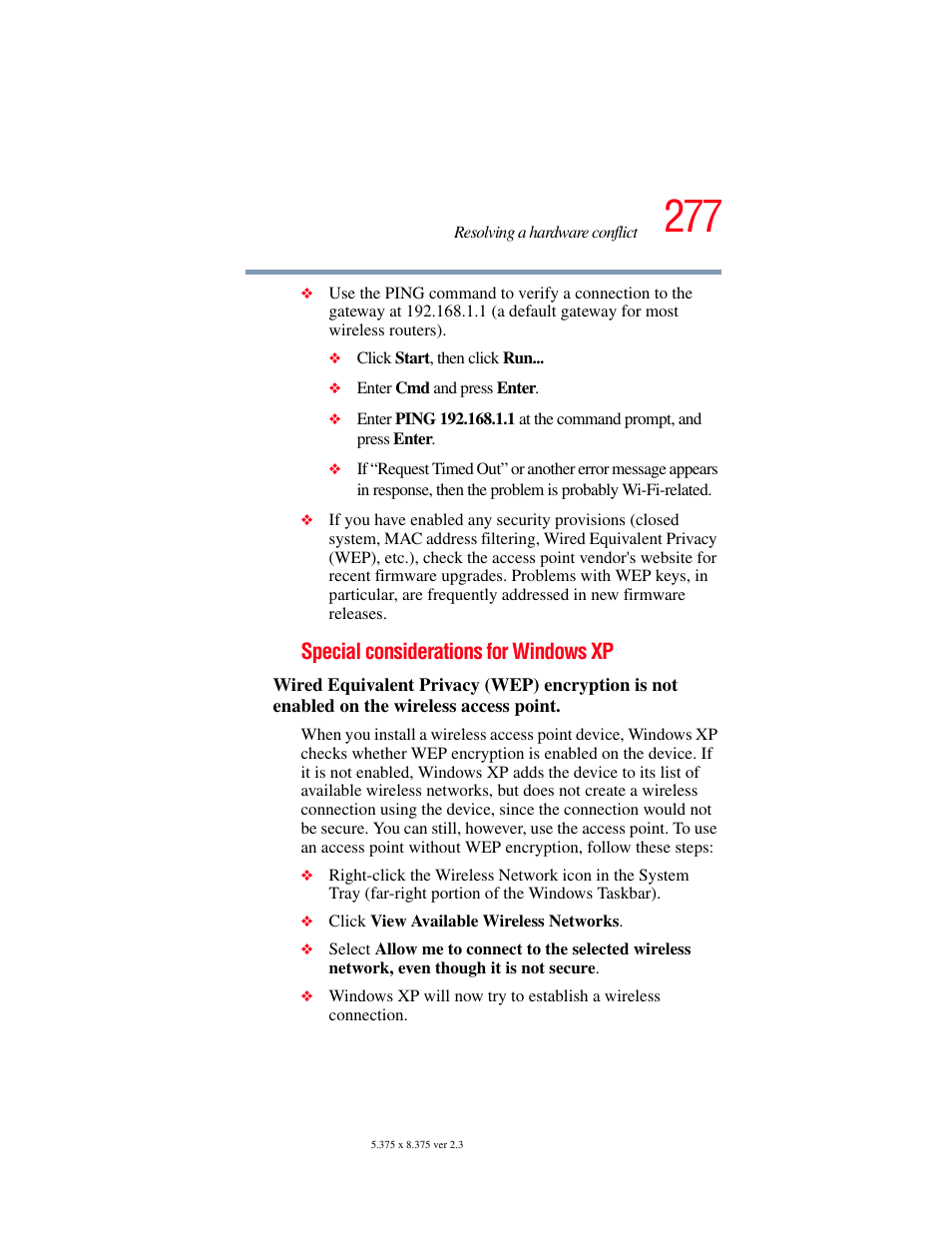 Special considerations for windows xp | Toshiba F25Series User Manual | Page 277 / 345