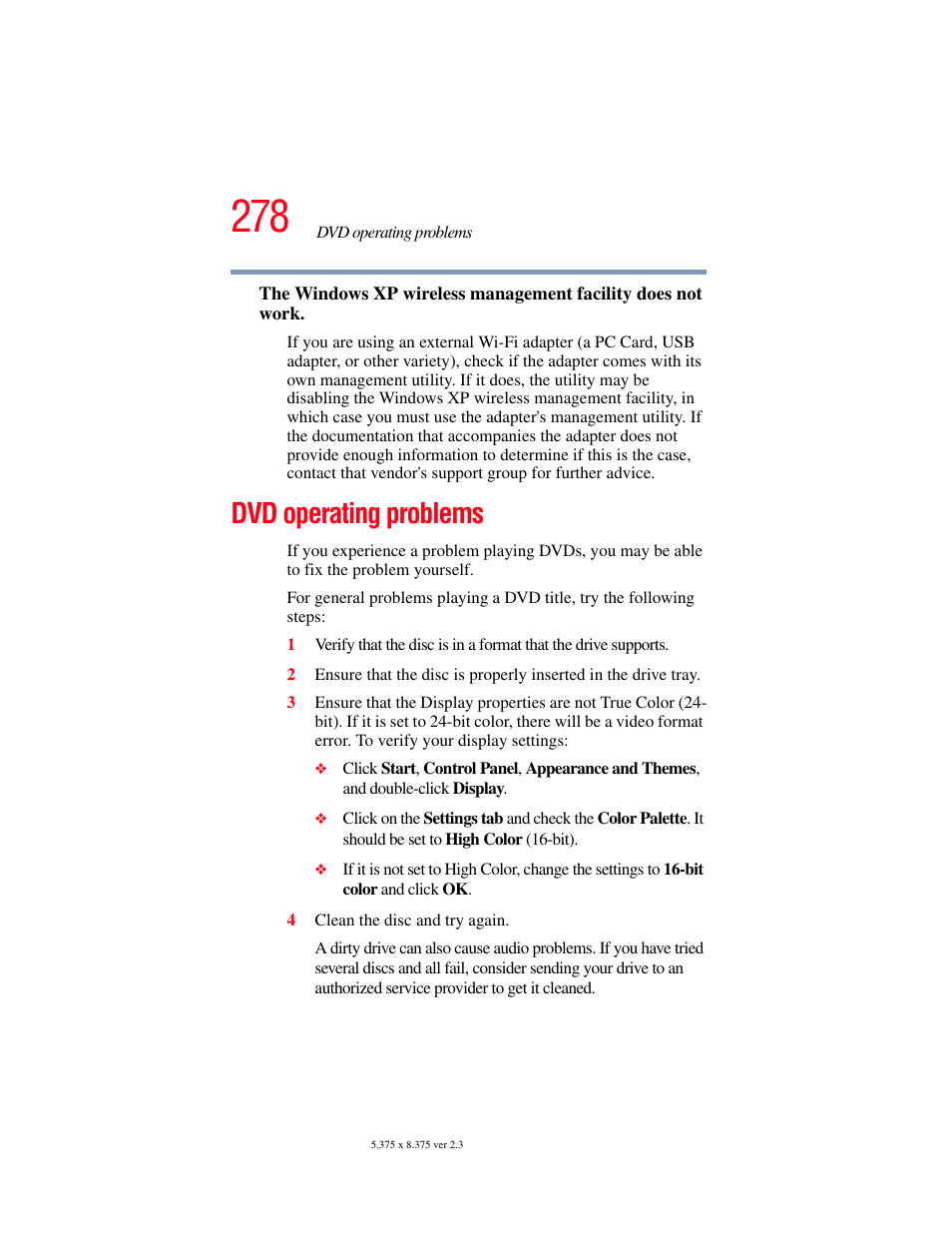 Dvd operating problems | Toshiba F25Series User Manual | Page 278 / 345