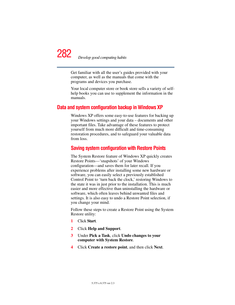 Data and system configuration backup in windows xp, Data and system configuration backup in, Windows xp | Toshiba F25Series User Manual | Page 282 / 345