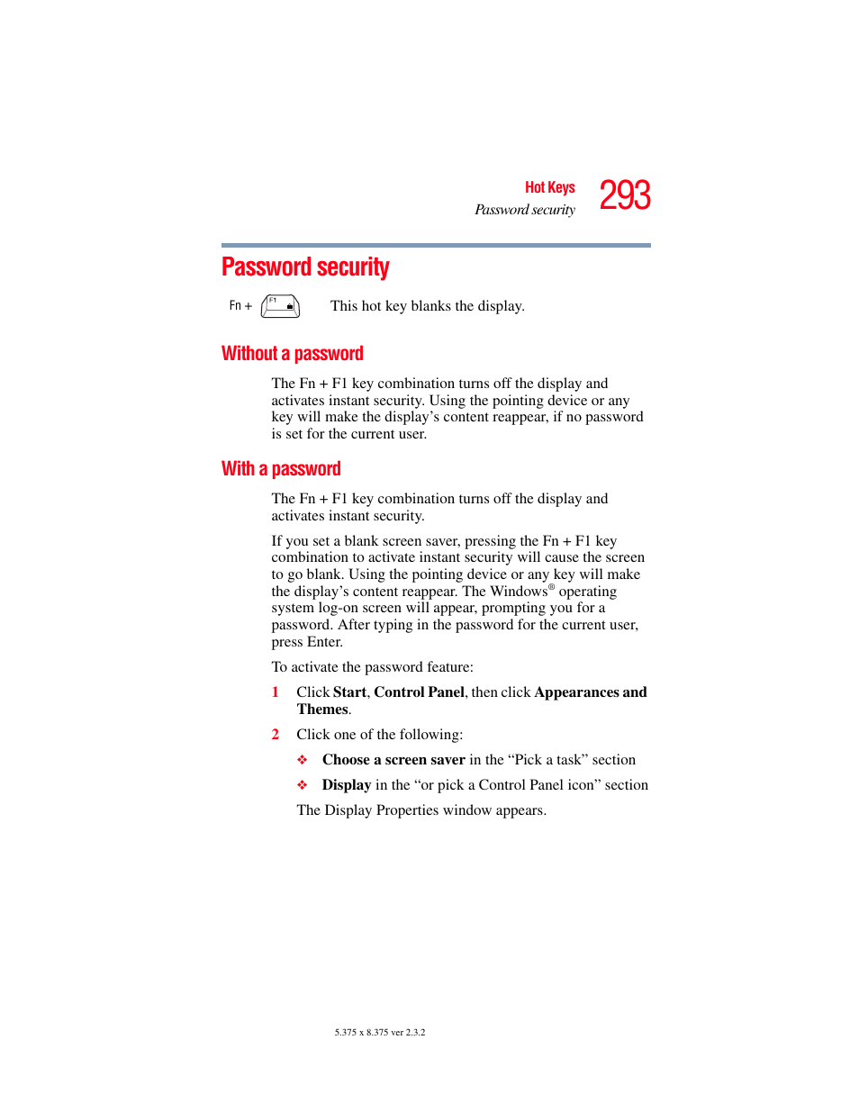 Password security, Without a password, With a password | Without a password with a password | Toshiba F25Series User Manual | Page 293 / 345