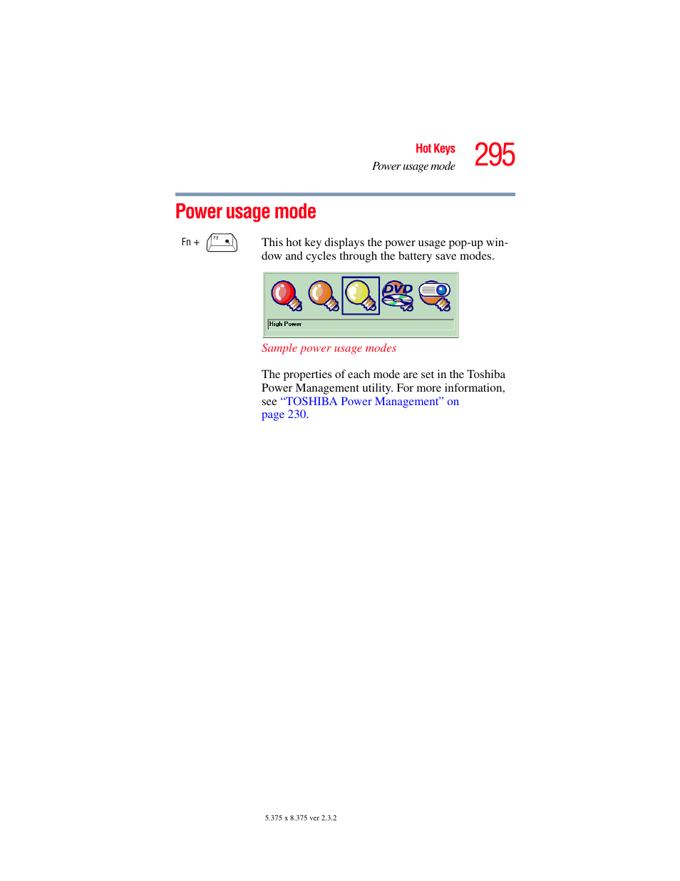 Power usage mode | Toshiba F25Series User Manual | Page 295 / 345