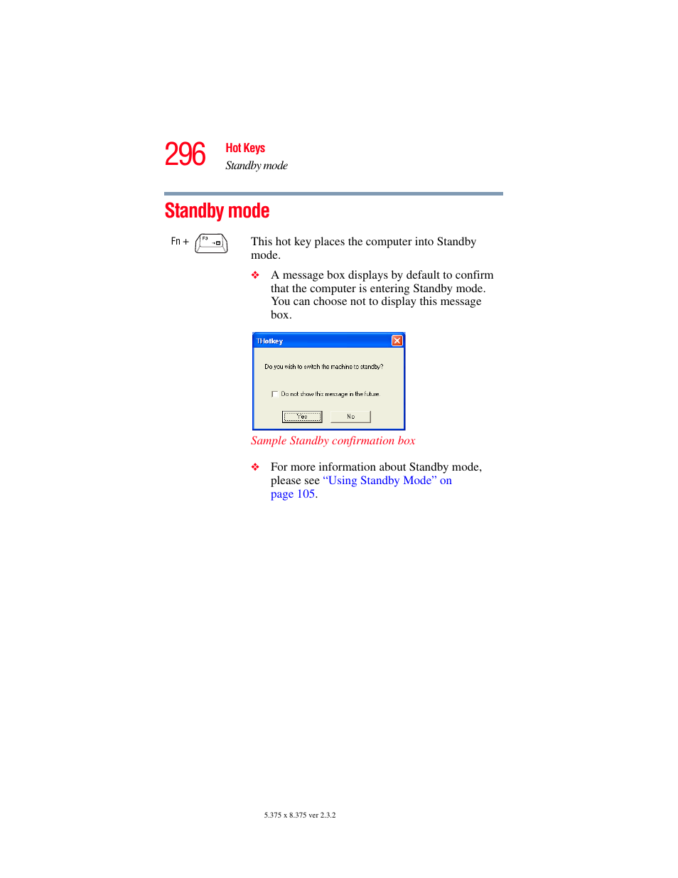 Standby mode | Toshiba F25Series User Manual | Page 296 / 345