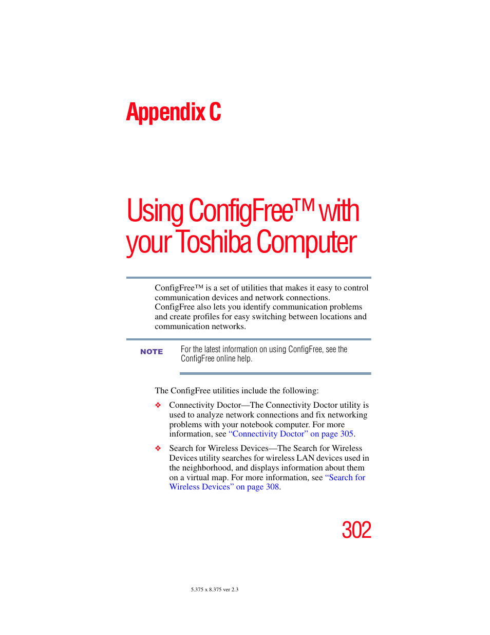 Appendix c: using configfree™ with your, Toshiba computer, Using configfree™ with your toshiba computer | Appendix c | Toshiba F25Series User Manual | Page 302 / 345
