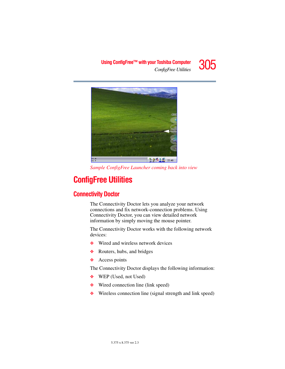 Configfree utilities, Connectivity doctor | Toshiba F25Series User Manual | Page 305 / 345