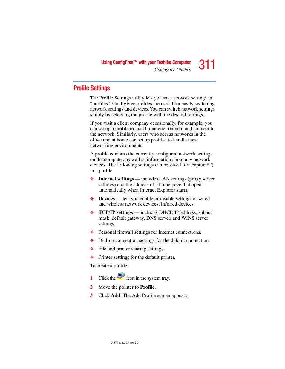 Profile settings | Toshiba F25Series User Manual | Page 311 / 345