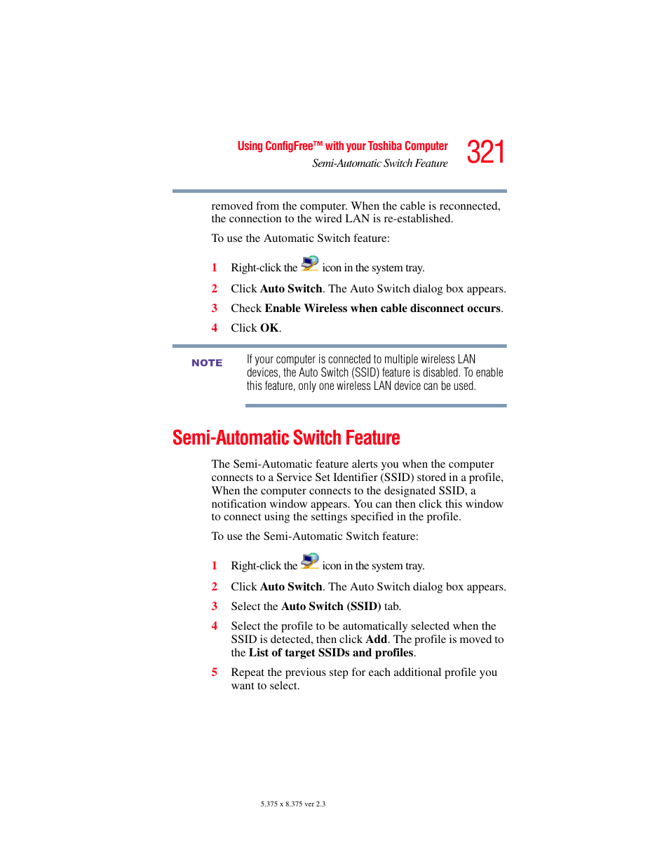 Semi-automatic switch feature | Toshiba F25Series User Manual | Page 321 / 345