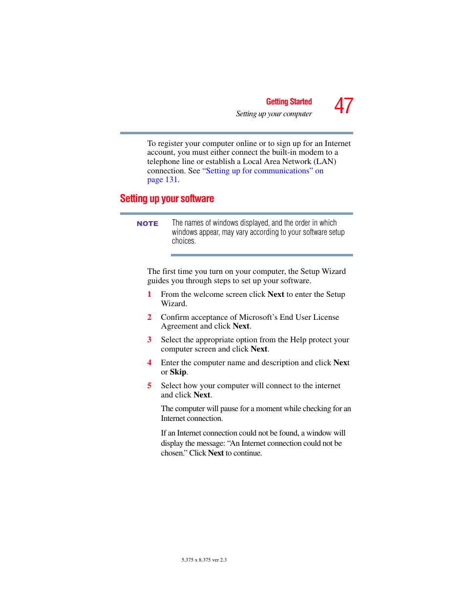 Setting up your software | Toshiba F25Series User Manual | Page 47 / 345