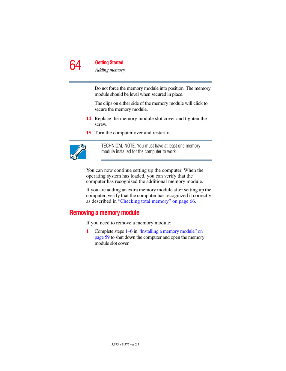 Removing a memory module | Toshiba F25Series User Manual | Page 64 / 345