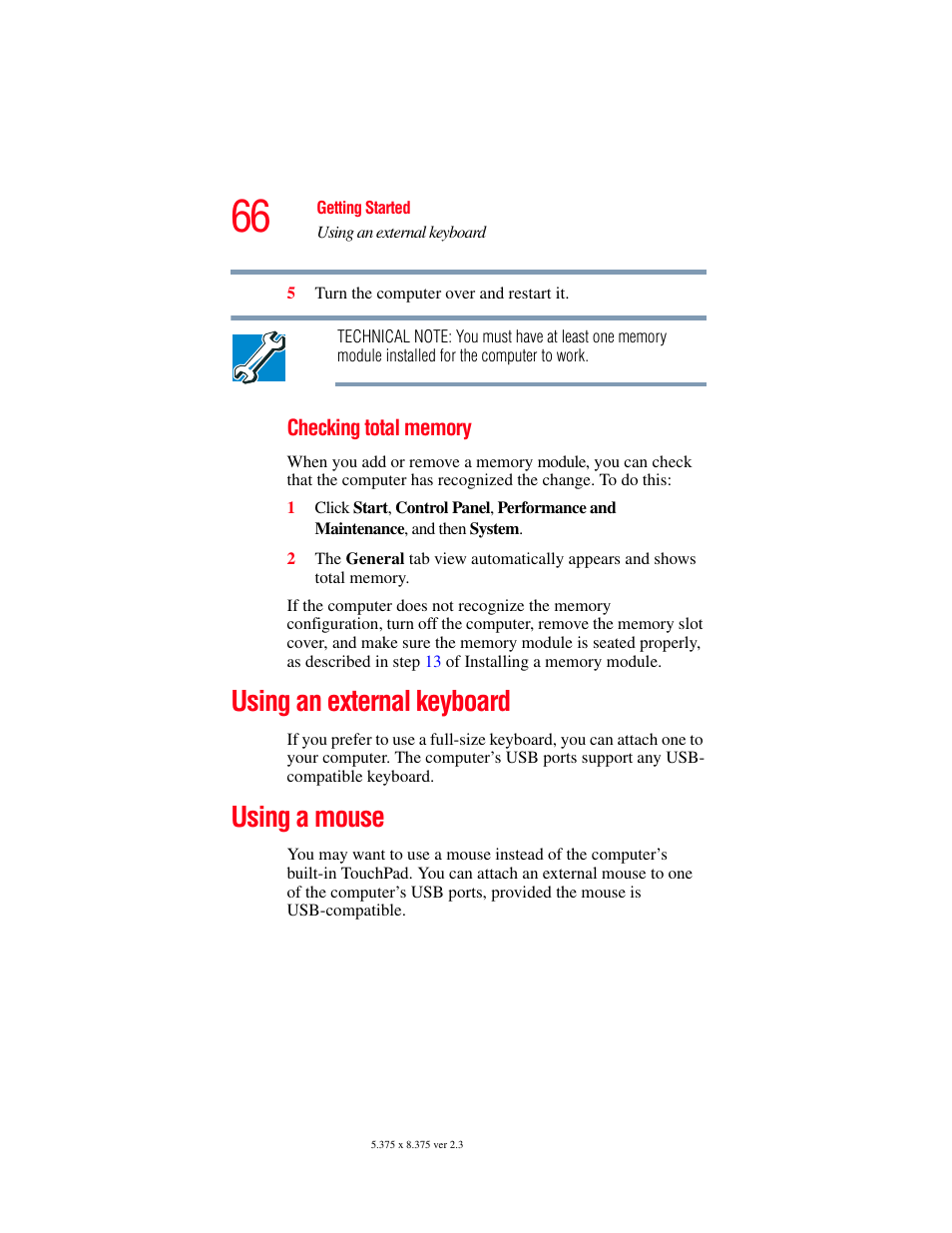 Using an external keyboard, Using a mouse, Using an external keyboard using a mouse | Toshiba F25Series User Manual | Page 66 / 345