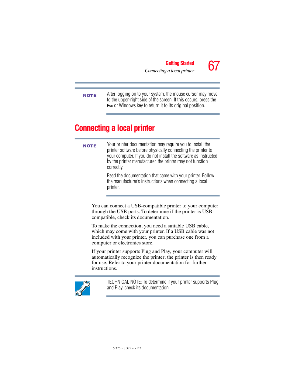 Connecting a local printer, Connect a local printer (see | Toshiba F25Series User Manual | Page 67 / 345