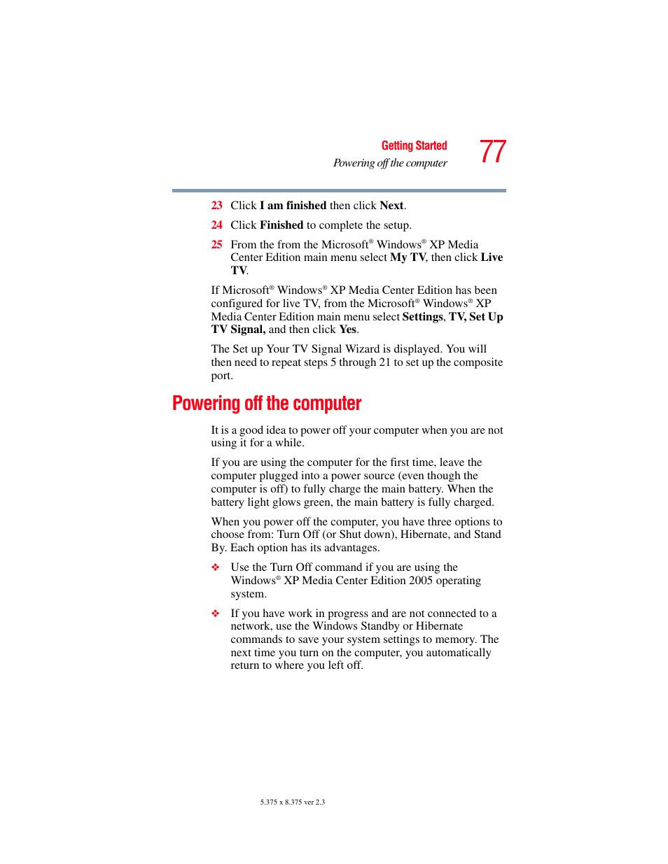 Powering off the computer | Toshiba F25Series User Manual | Page 77 / 345